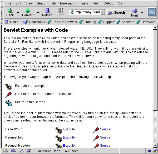Screencap of the 
Servlet Examples