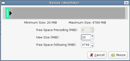 resize NTFS partition dialog
